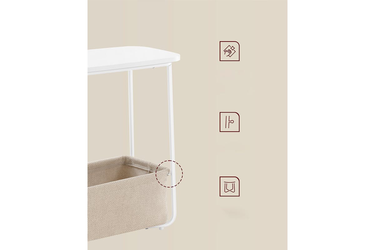 Vasagle Side End Table with Fabric Basket Modern Nightstand | Matte White/Camel Brown-4