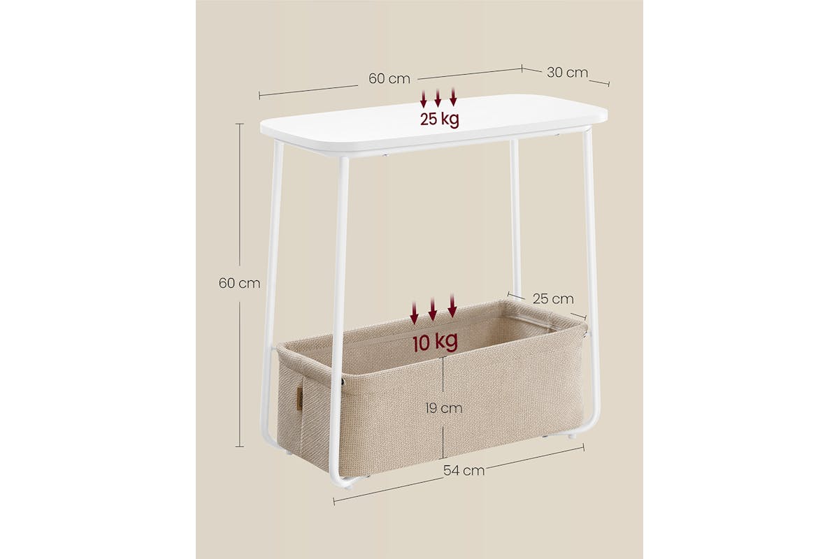 Vasagle Side End Table with Fabric Basket Modern Nightstand | Matte White/Camel Brown-6