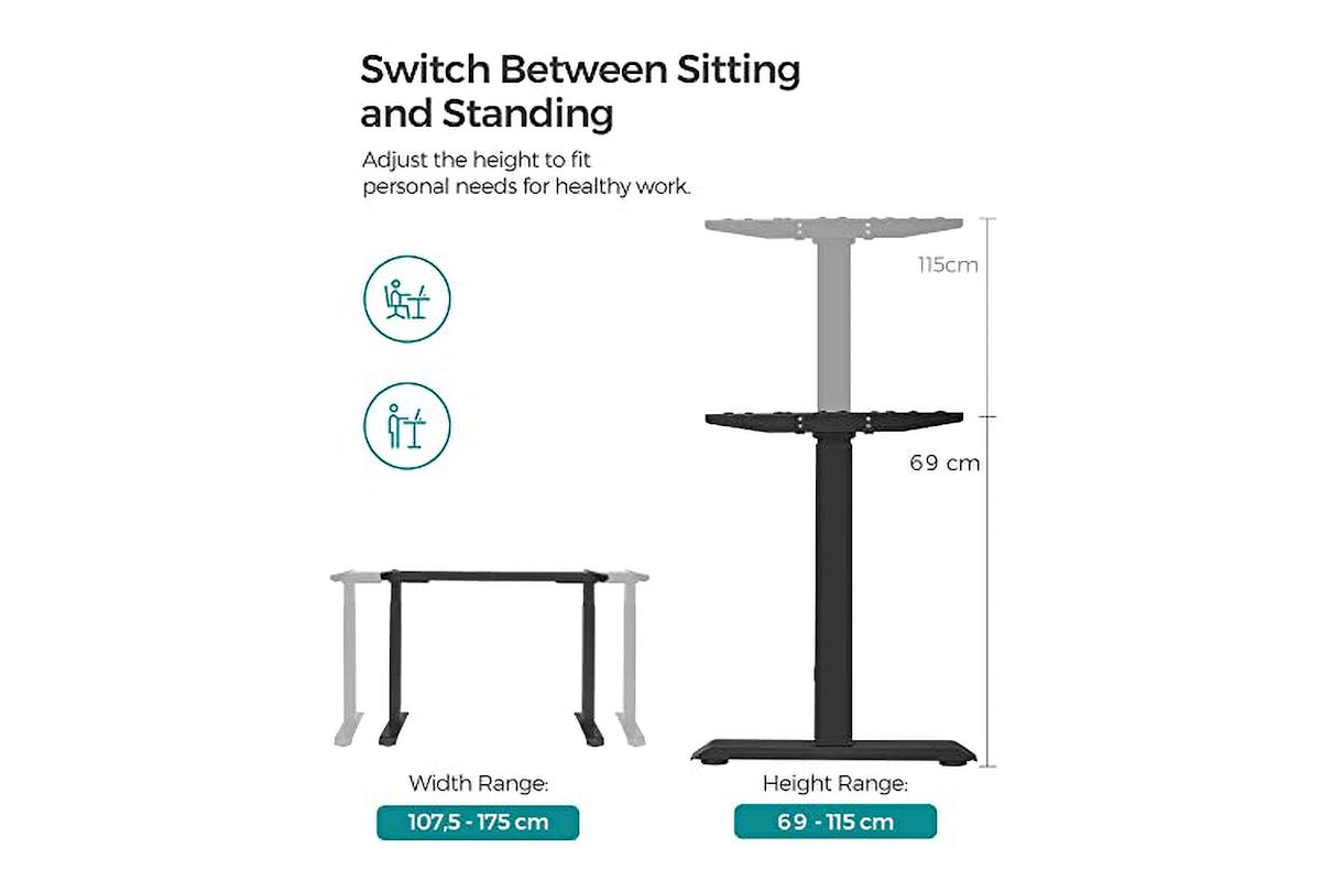 Songmics Height Adjustable Electric Desk Stand with Double Motor | Black | 60 x 175 cm-3