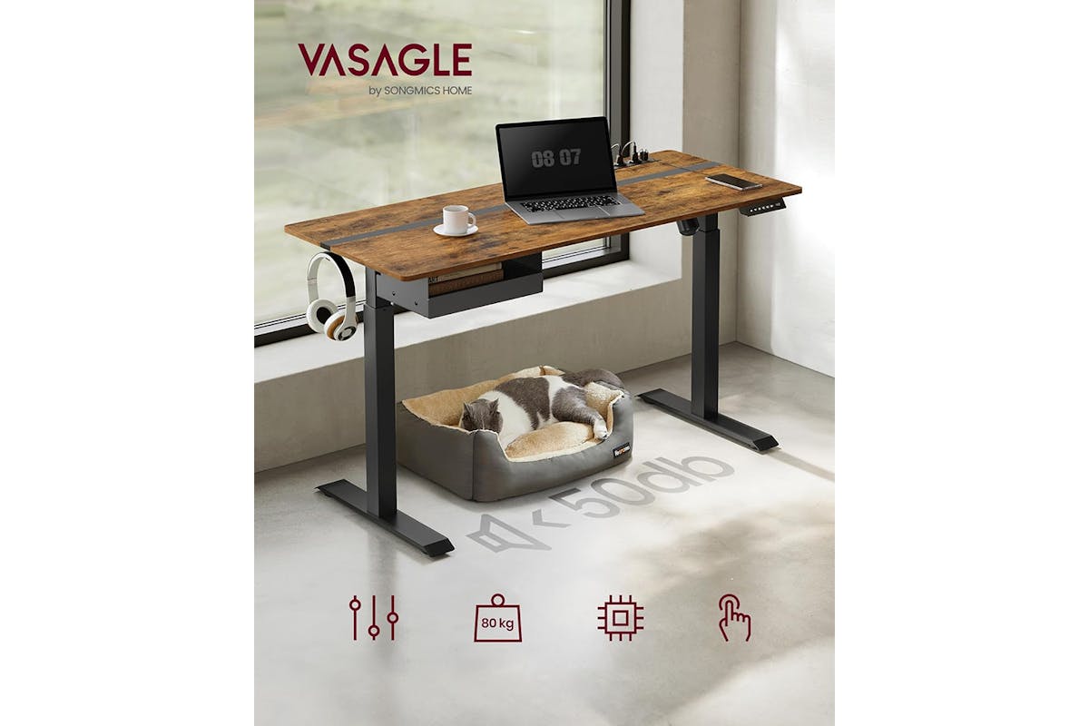 Vasagle Height Adjustable Desk | Vintage Brown/Black-2