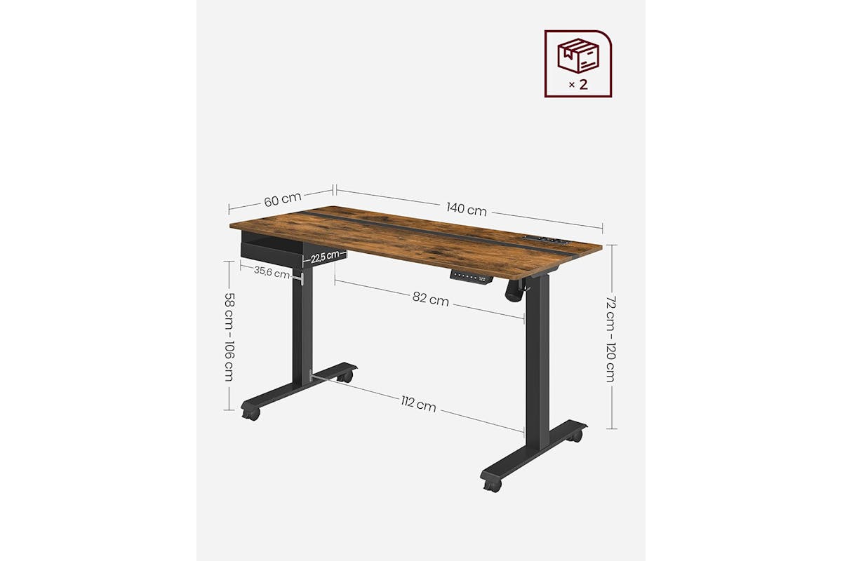 Vasagle Height Adjustable Desk | Vintage Brown/Black-7