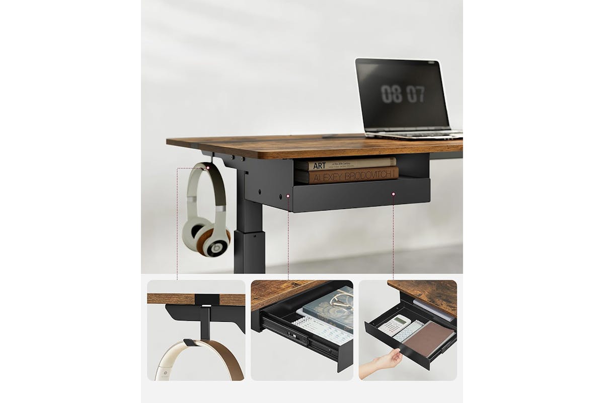 Vasagle Height Adjustable Desk | Vintage Brown/Black-5