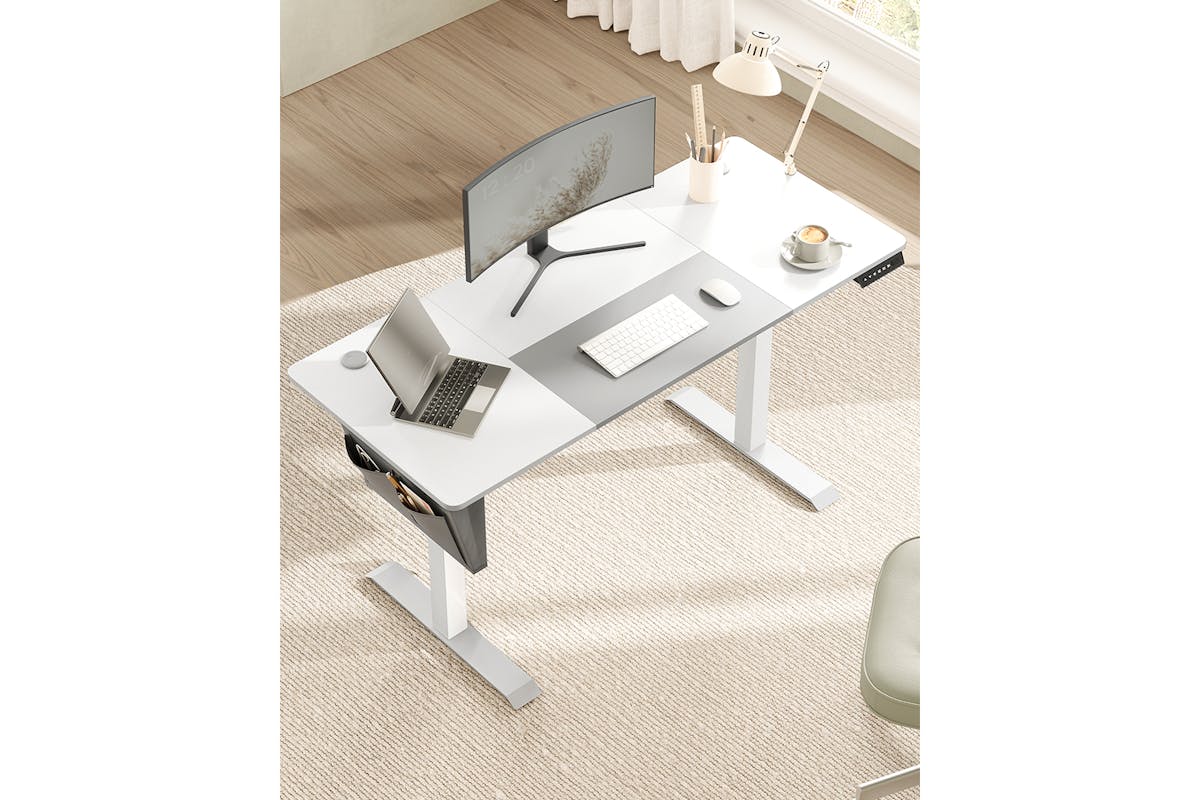 Songmics Height Adjustable Electric Desk | Basic White/Dove Gray-6