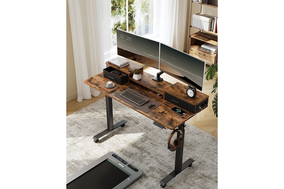 Vasagle Height Adjustable Electric Desk | Rustic Brown-2