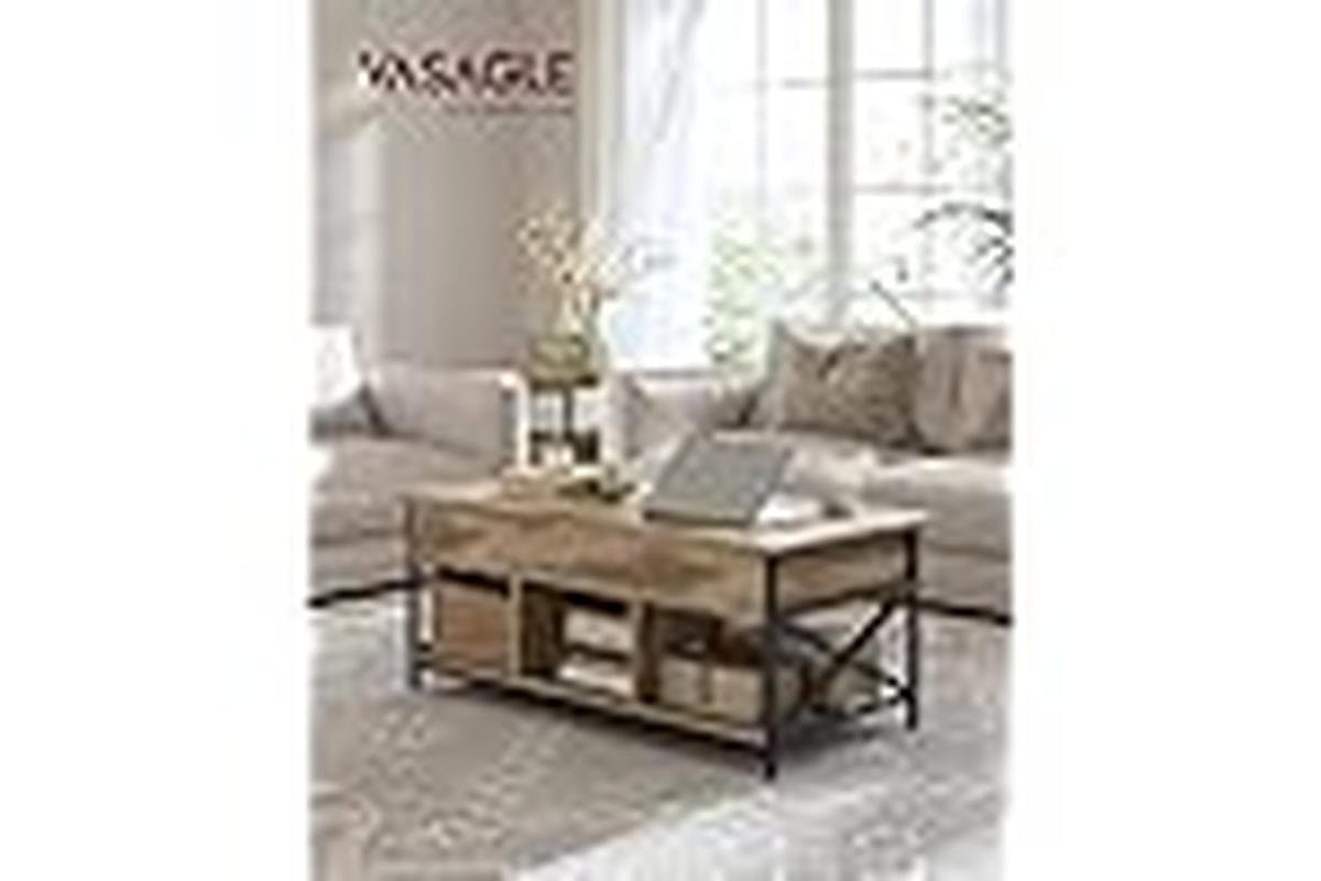 Vasagle Coffee Table | Steel & Particleboard | Camel Brown & Black | 120 X 60 X 48-62 Cm-2
