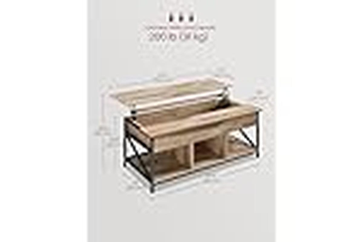 Vasagle Coffee Table | Steel & Particleboard | Camel Brown & Black | 120 X 60 X 48-62 Cm-3