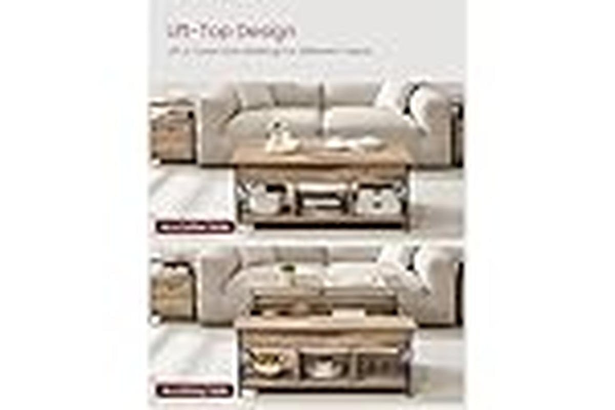 Vasagle Coffee Table | Steel & Particleboard | Camel Brown & Black | 120 X 60 X 48-62 Cm-4