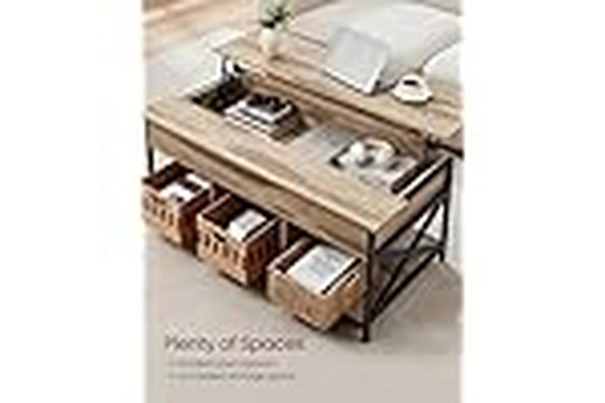 Vasagle Coffee Table | Steel & Particleboard | Camel Brown & Black | 120 X 60 X 48-62 Cm-5