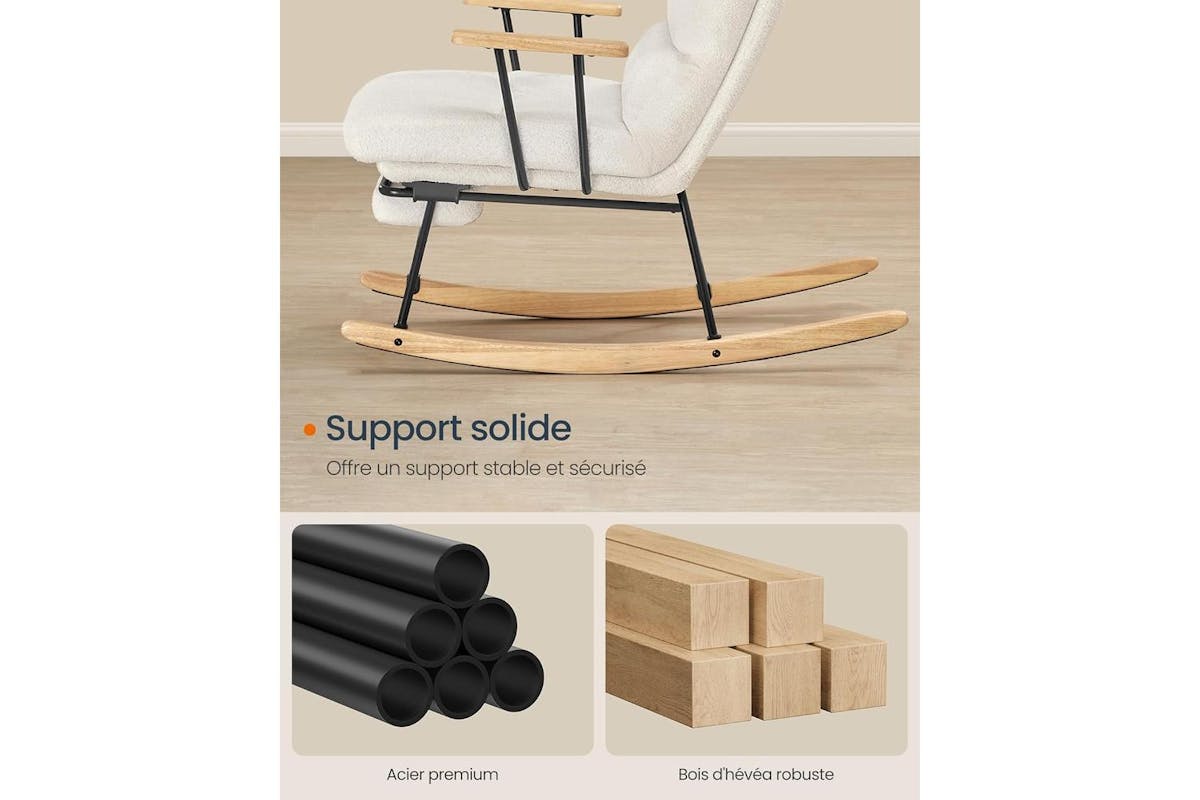 Rocking Chair | Recliner Chair | Alloy Steel & Rubberwood | Cream White-4
