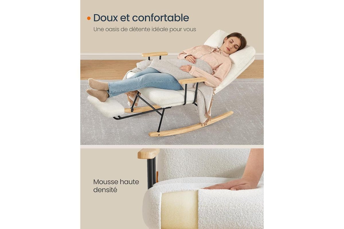 Rocking Chair | Recliner Chair | Alloy Steel & Rubberwood | Cream White-5