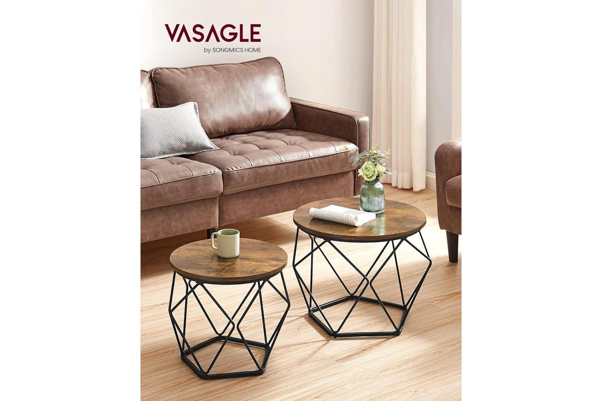 Vasagle Coffee Table Set | Rustic Brown And Ink Black | Particleboard And Steel | 2 Piece Nesting Tables-2