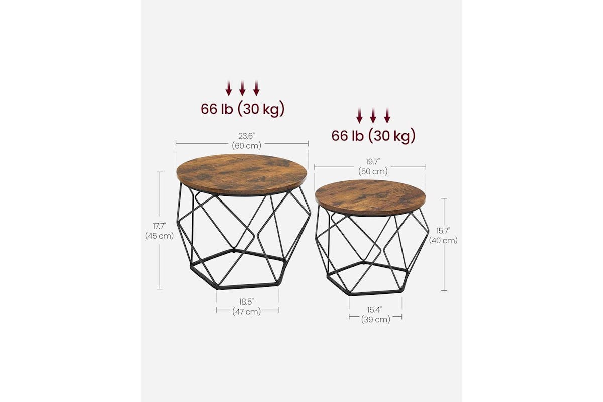 Vasagle Coffee Table Set | Rustic Brown And Ink Black | Particleboard And Steel | 2 Piece Nesting Tables-3