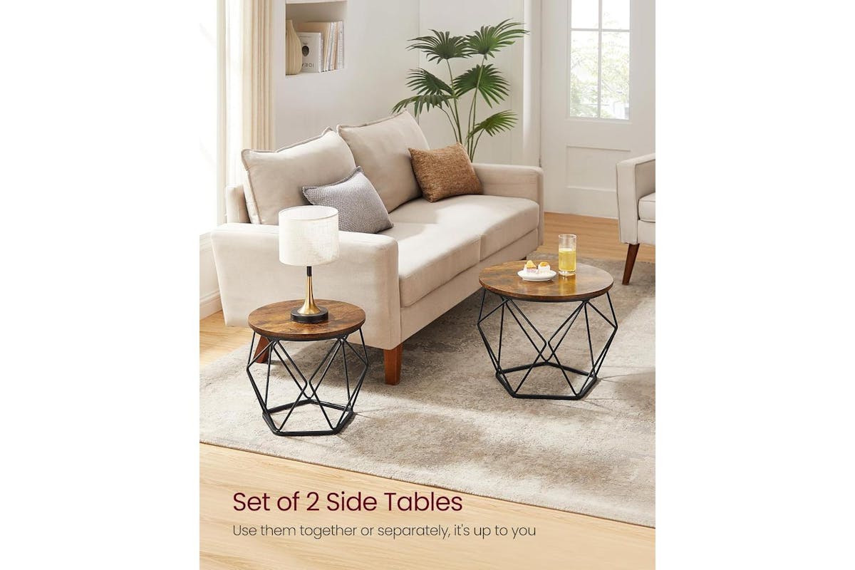 Vasagle Coffee Table Set | Rustic Brown And Ink Black | Particleboard And Steel | 2 Piece Nesting Tables-4