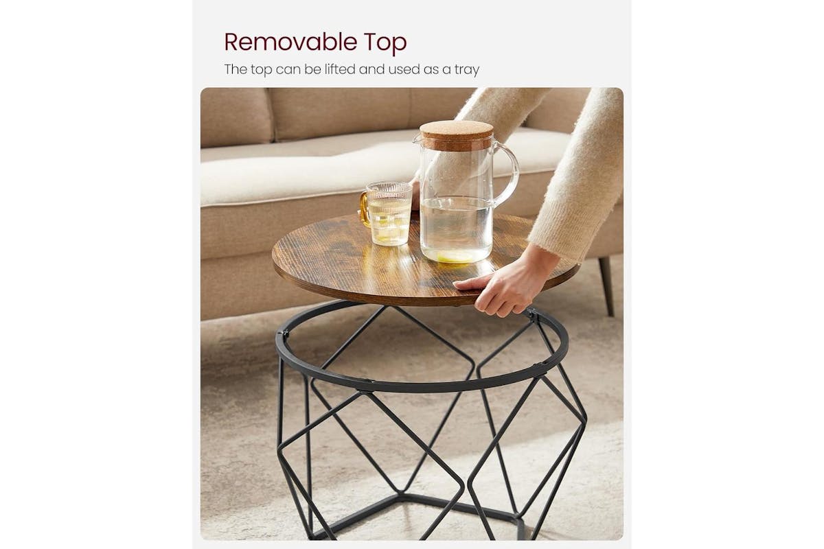 Vasagle Coffee Table Set | Rustic Brown And Ink Black | Particleboard And Steel | 2 Piece Nesting Tables-6