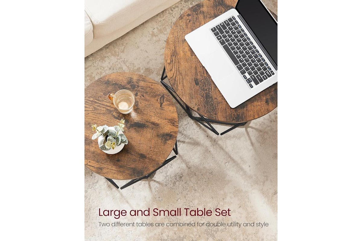 Vasagle Coffee Table Set | Rustic Brown And Ink Black | Particleboard And Steel | 2 Piece Nesting Tables-7