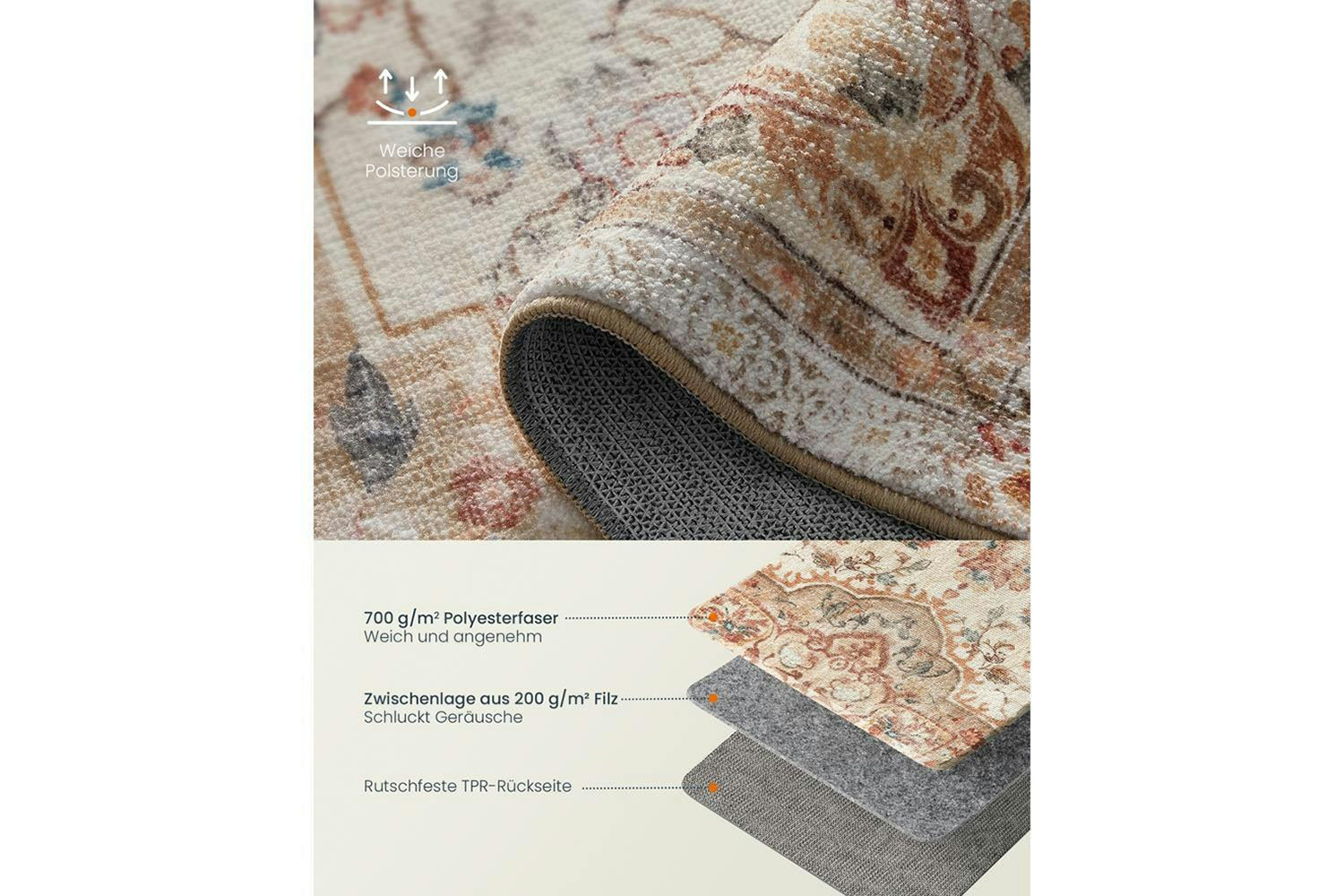 Songmics | Vintage Area Rug | Brown/Beige | 120 x 170 cm-7