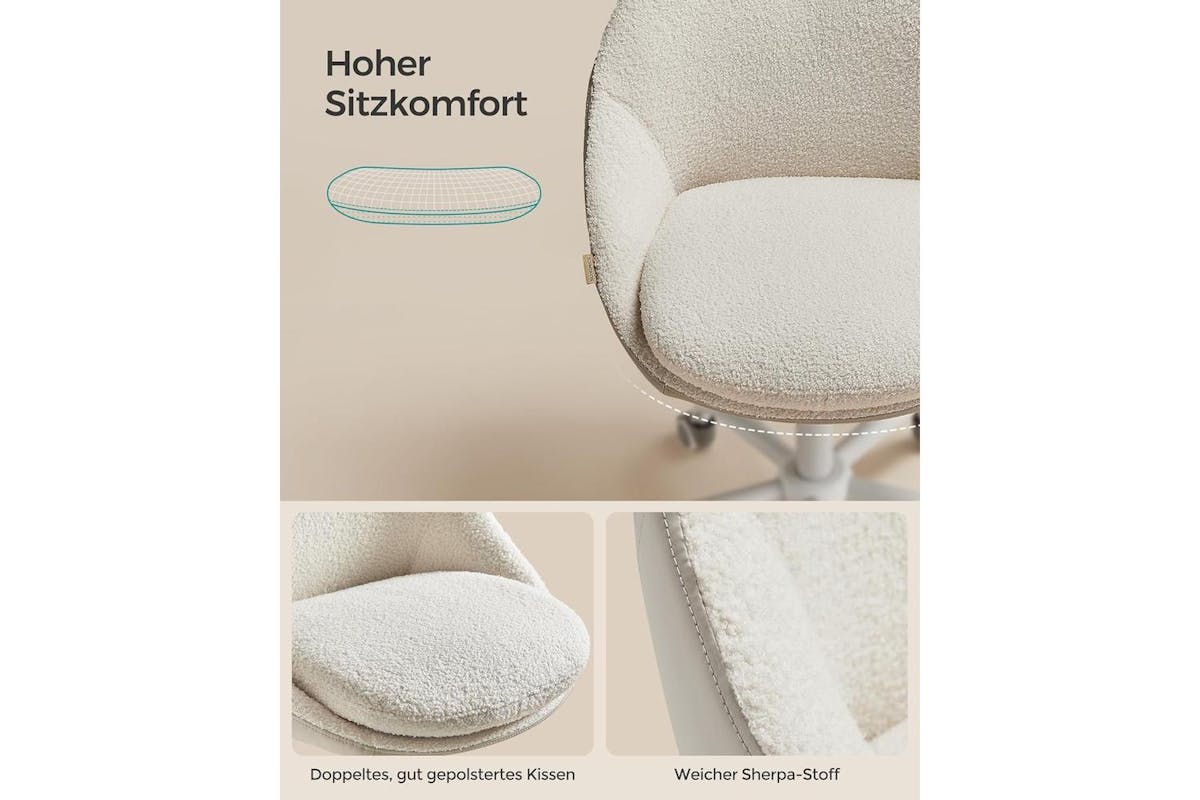 Office Chair |  Velvet | Cappuccino Beige-cloud White | Adjustable Height-6