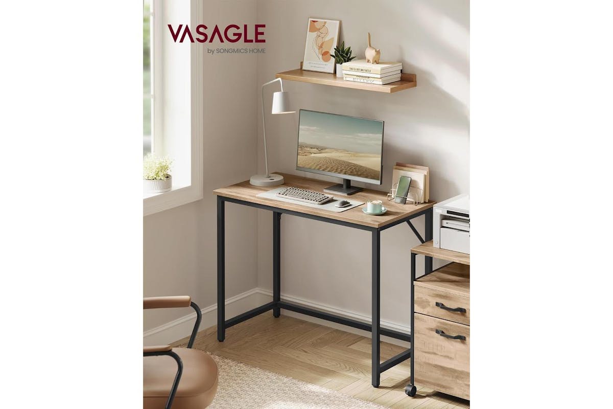 Computer Desk | Home Office Desk | Camel Brown And Ink Black | 100 X 50 Cm-2