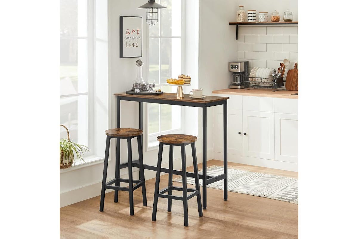 Vasagle Bar Table And Bar Stools Set | Particle Board And Steel | Vintage Brown And Black | 100cm Table-2
