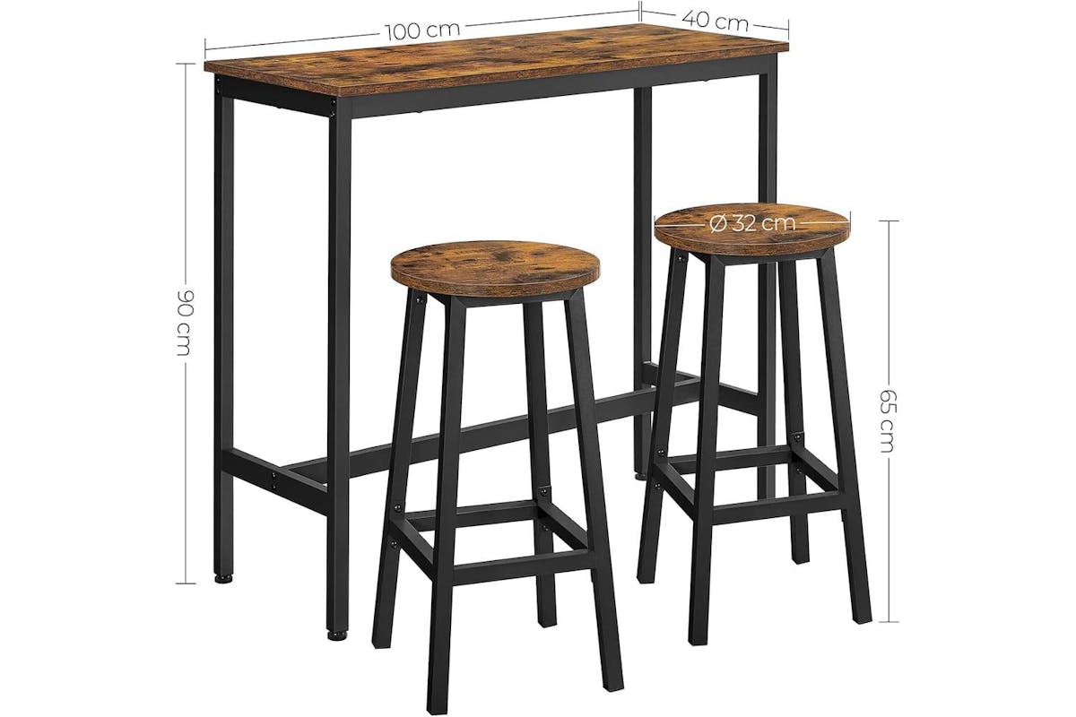 Vasagle Bar Table And Bar Stools Set | Particle Board And Steel | Vintage Brown And Black | 100cm Table-4