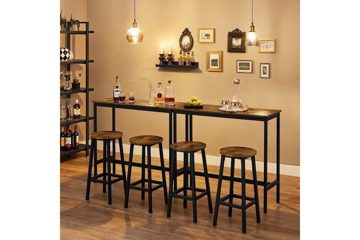 Vasagle Bar Table And Bar Stools Set | Particle Board And Steel | Vintage Brown And Black | 100cm Table-5
