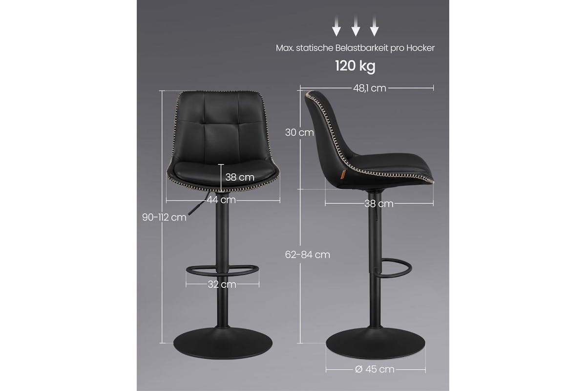 Vasagle Bar Stools | Pu Leather | Adjustable Height | Ink Black-6