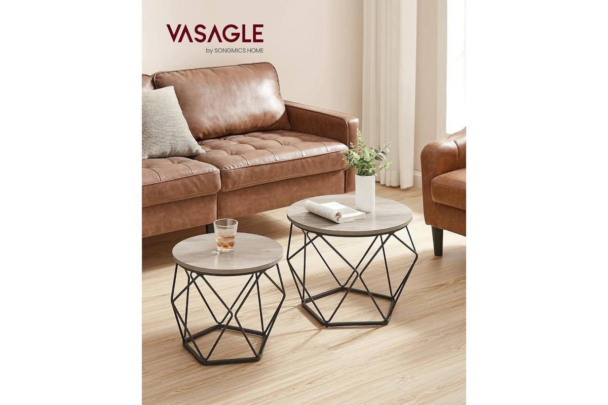 Vasagle Coffee Table Set | Wood Chipboard And Steel | Greige-black | 2 Piece-3