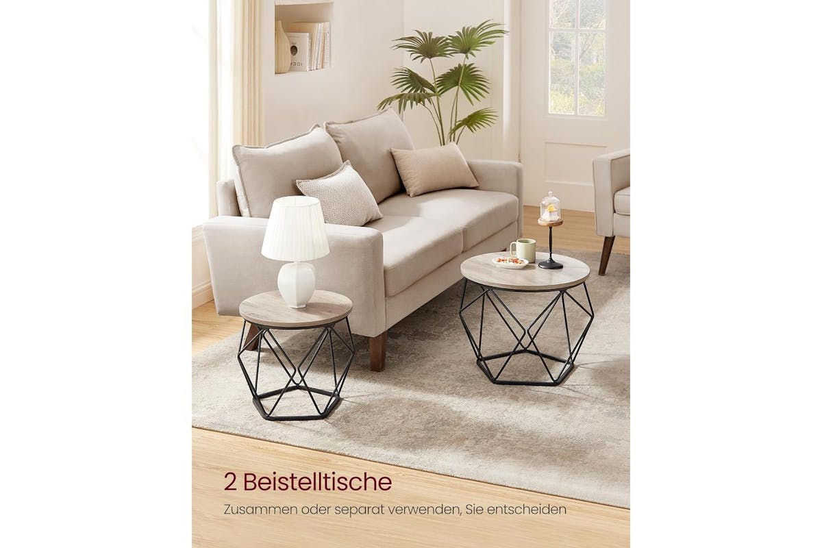Vasagle Coffee Table Set | Wood Chipboard And Steel | Greige-black | 2 Piece-4