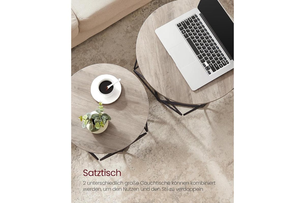 Vasagle Coffee Table Set | Wood Chipboard And Steel | Greige-black | 2 Piece-5