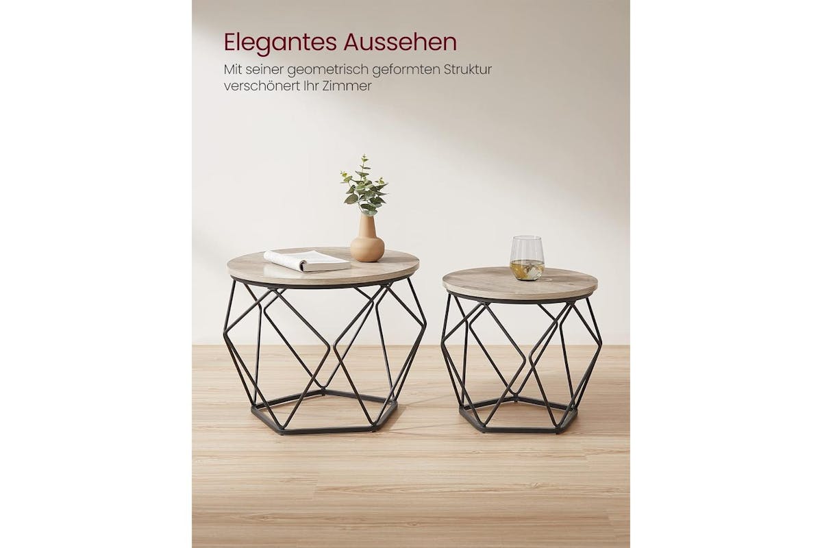 Vasagle Coffee Table Set | Wood Chipboard And Steel | Greige-black | 2 Piece-7