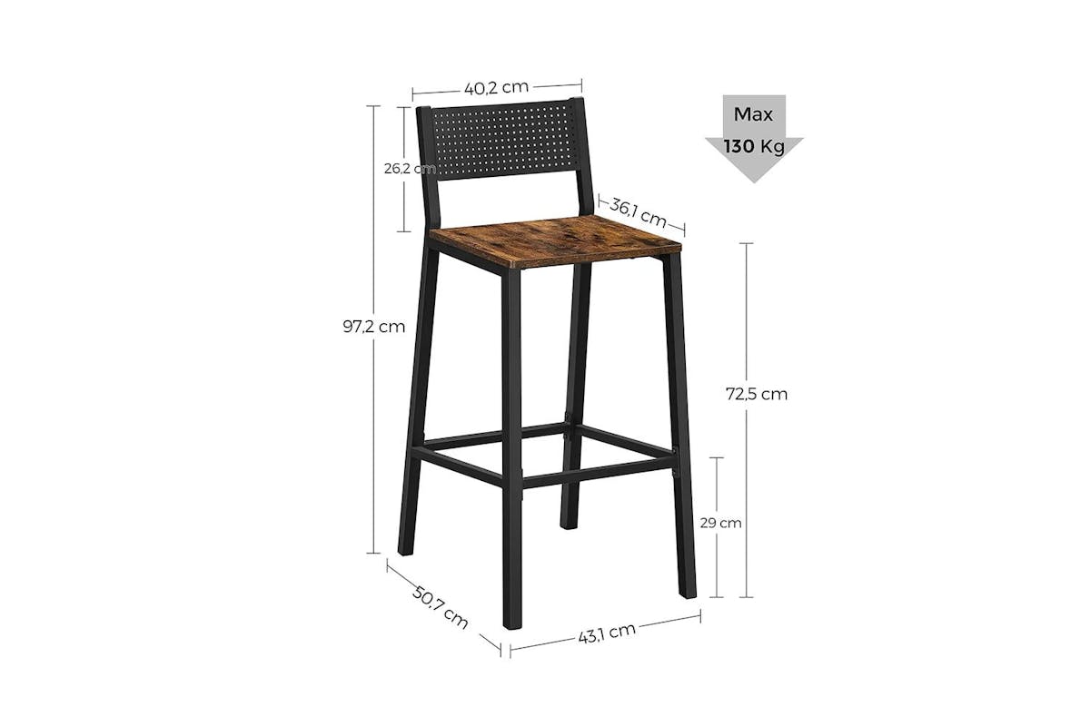 Vasagle Bar Stool | Particleboard And Steel | Rustic Brown And Black | 43.1 X 50.7 X 97.2 Cm-7