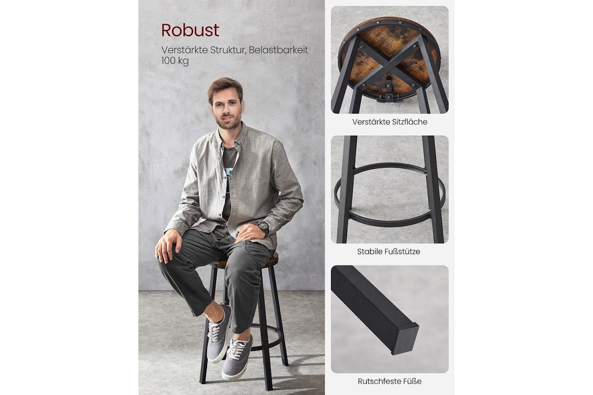Vasagle Bar Stool | Particleboard And Steel | Rustic Brown | 50.6 X 88.5 Cm-6