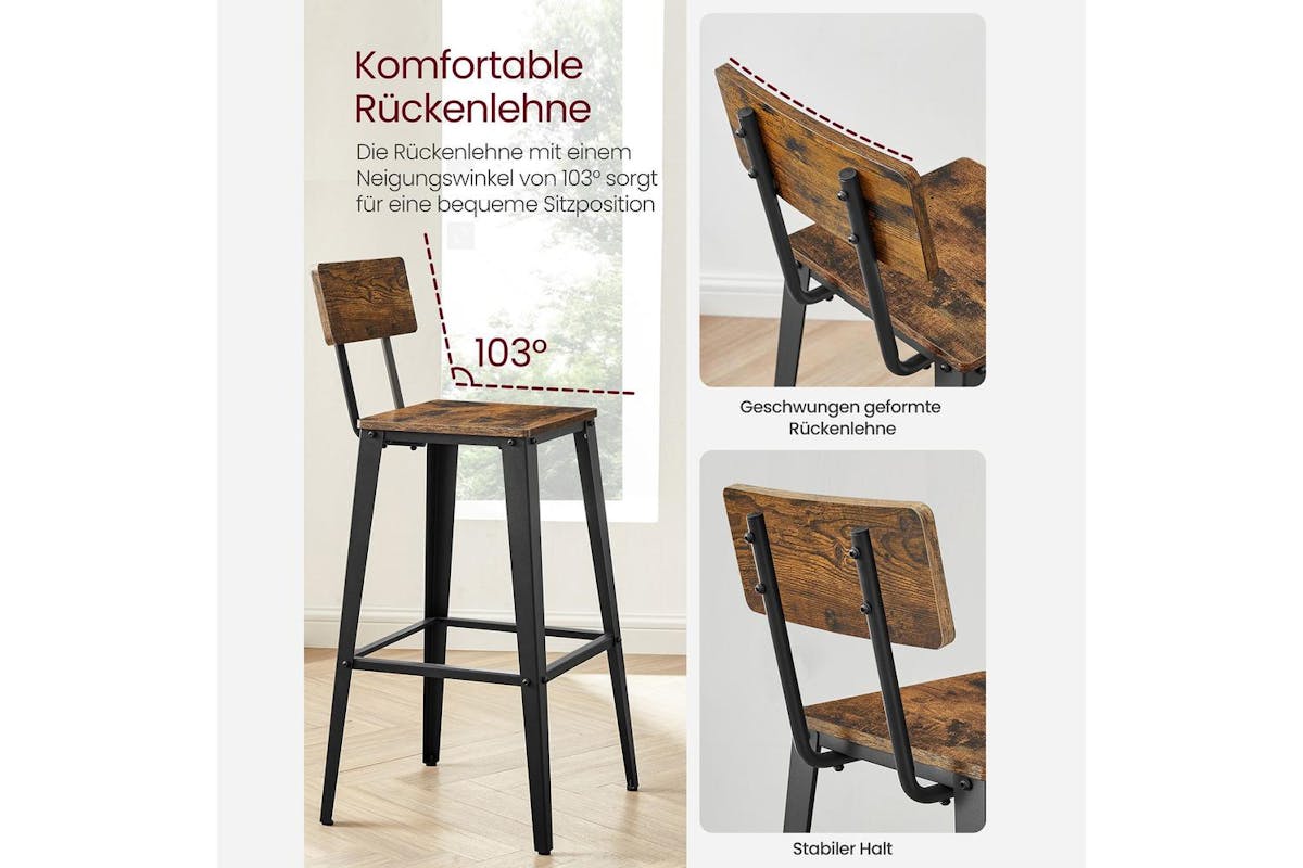 Vasagle Bar Chair | Bar Stool | Chipboard And Steel | 74cm Seat Height-6
