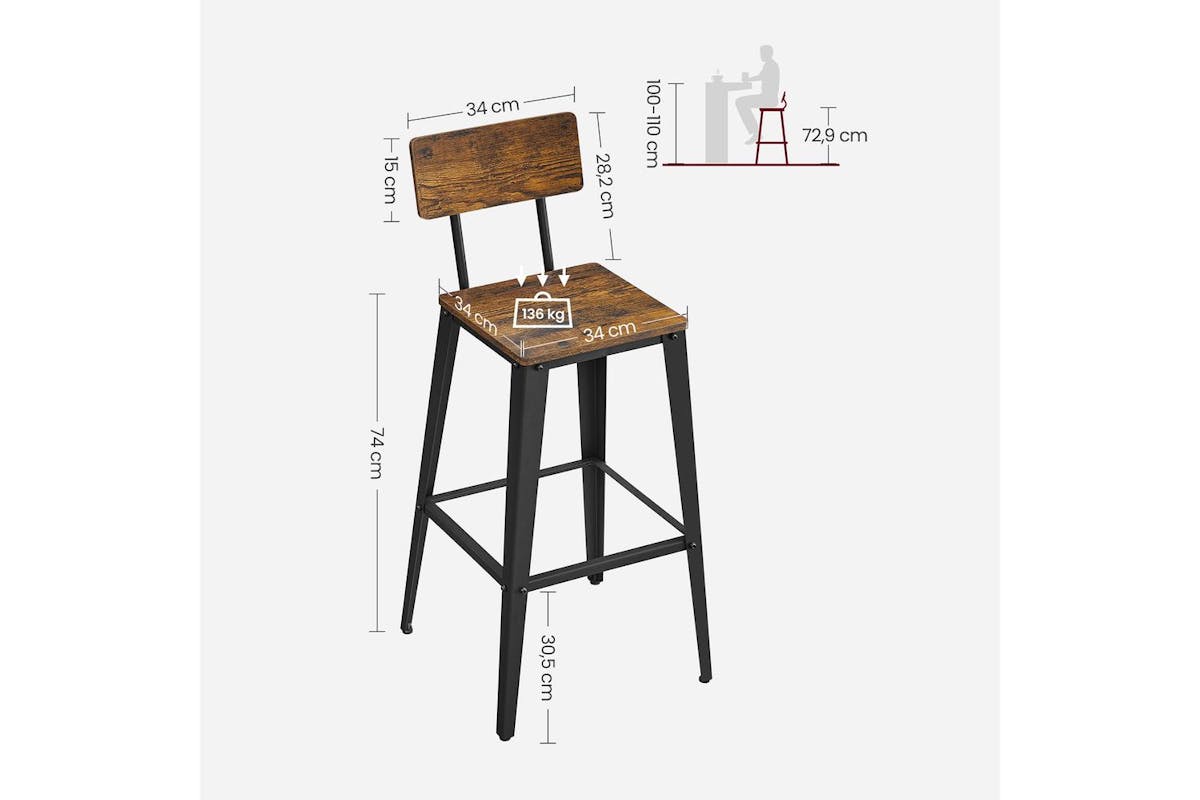 Vasagle Bar Chair | Bar Stool | Chipboard And Steel | 74cm Seat Height-7
