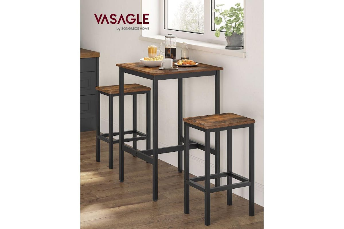 Vasagle Bar Table Set | Wood Chipboard & Steel | Vintage Brown/black | 60 X 60 X 90 Cm-2