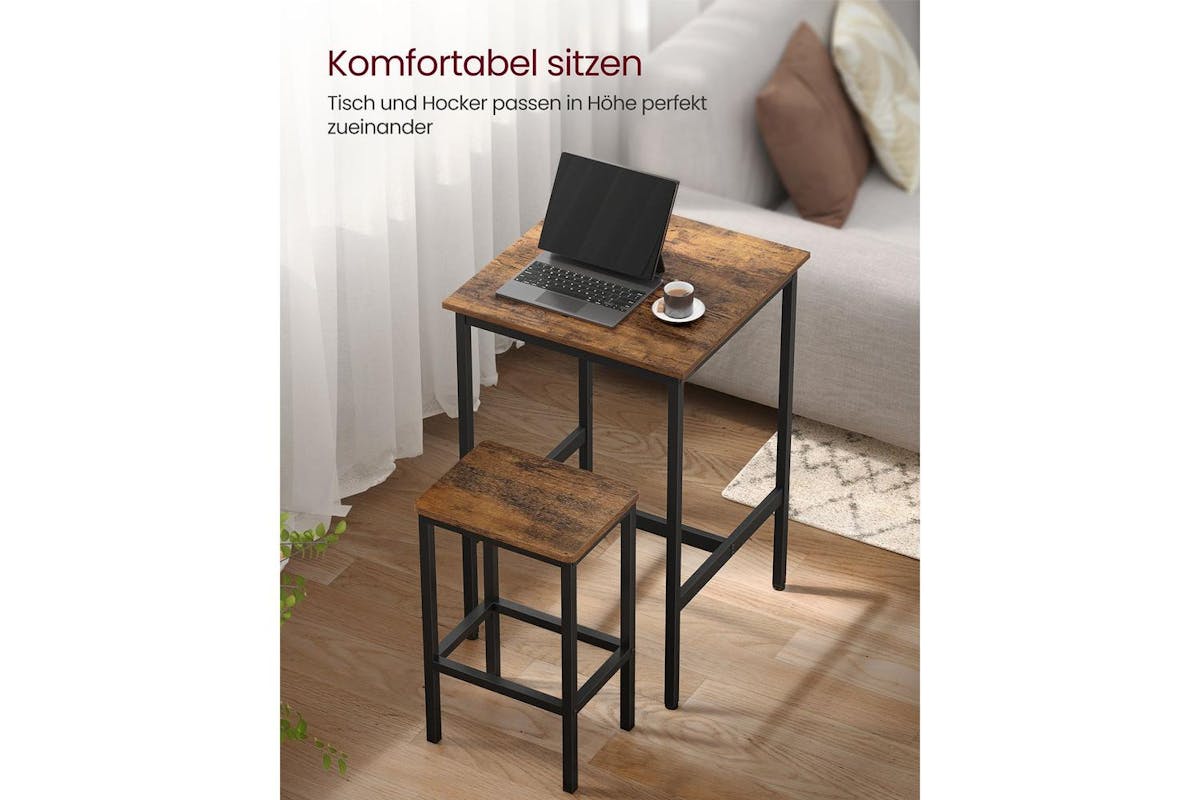 Vasagle Bar Table Set | Wood Chipboard & Steel | Vintage Brown/black | 60 X 60 X 90 Cm-4