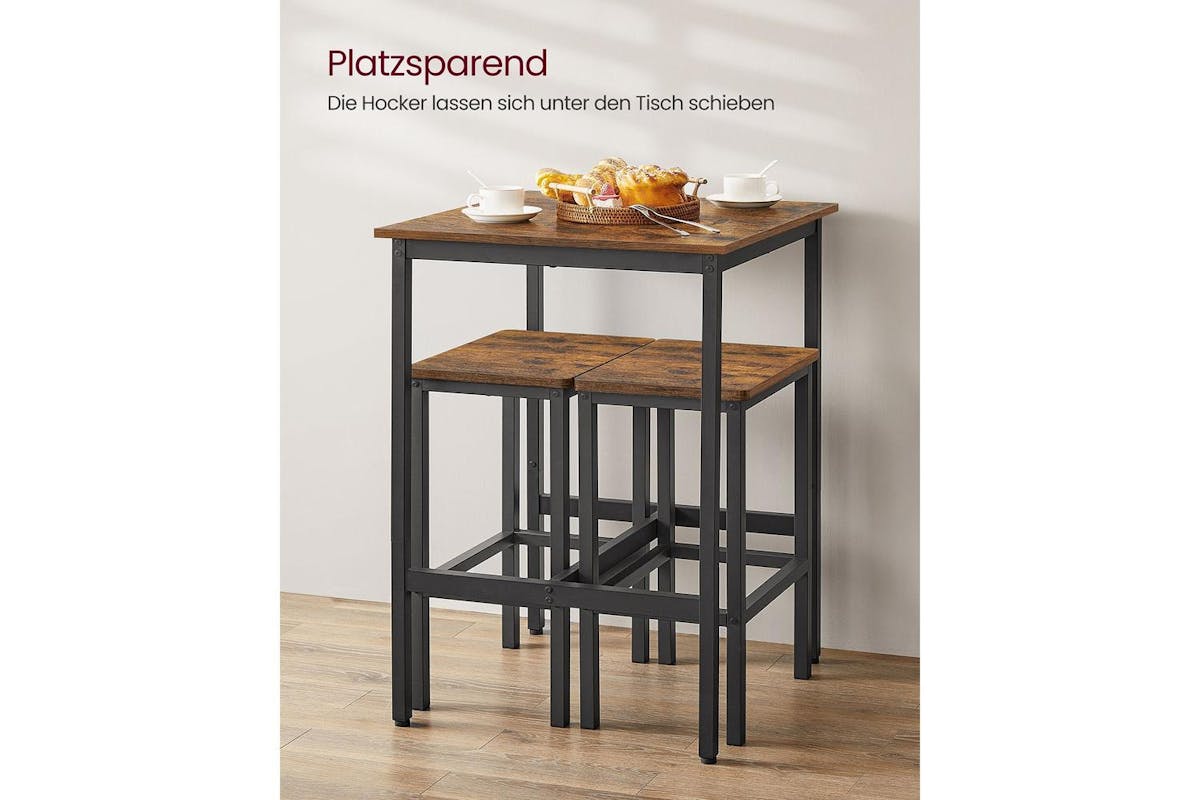 Vasagle Bar Table Set | Wood Chipboard & Steel | Vintage Brown/black | 60 X 60 X 90 Cm-5