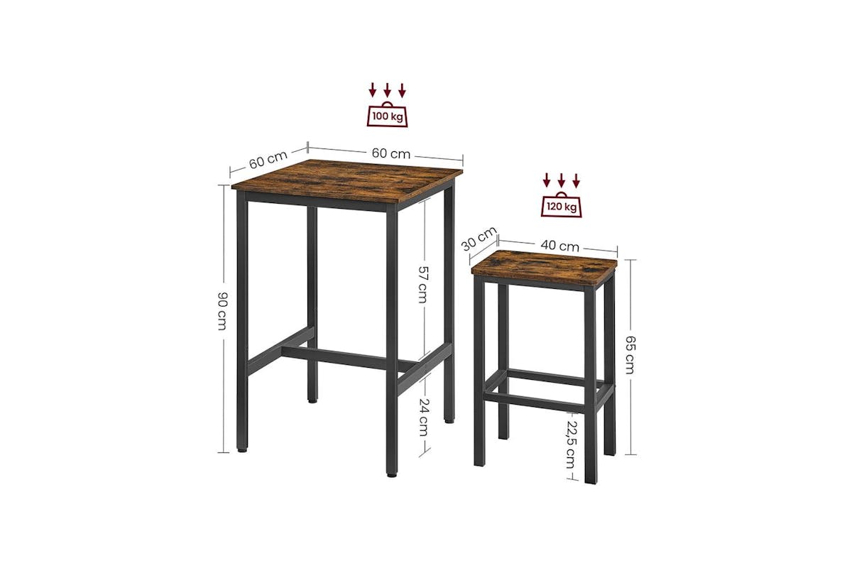Vasagle Bar Table Set | Wood Chipboard & Steel | Vintage Brown/black | 60 X 60 X 90 Cm-6