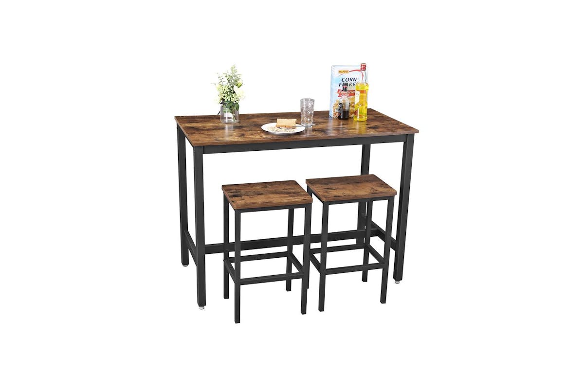 Vasagle Bar Table Set | Bar Table And Stools | Rustic Brown And Black | 120 X 60 X 90 Cm-2