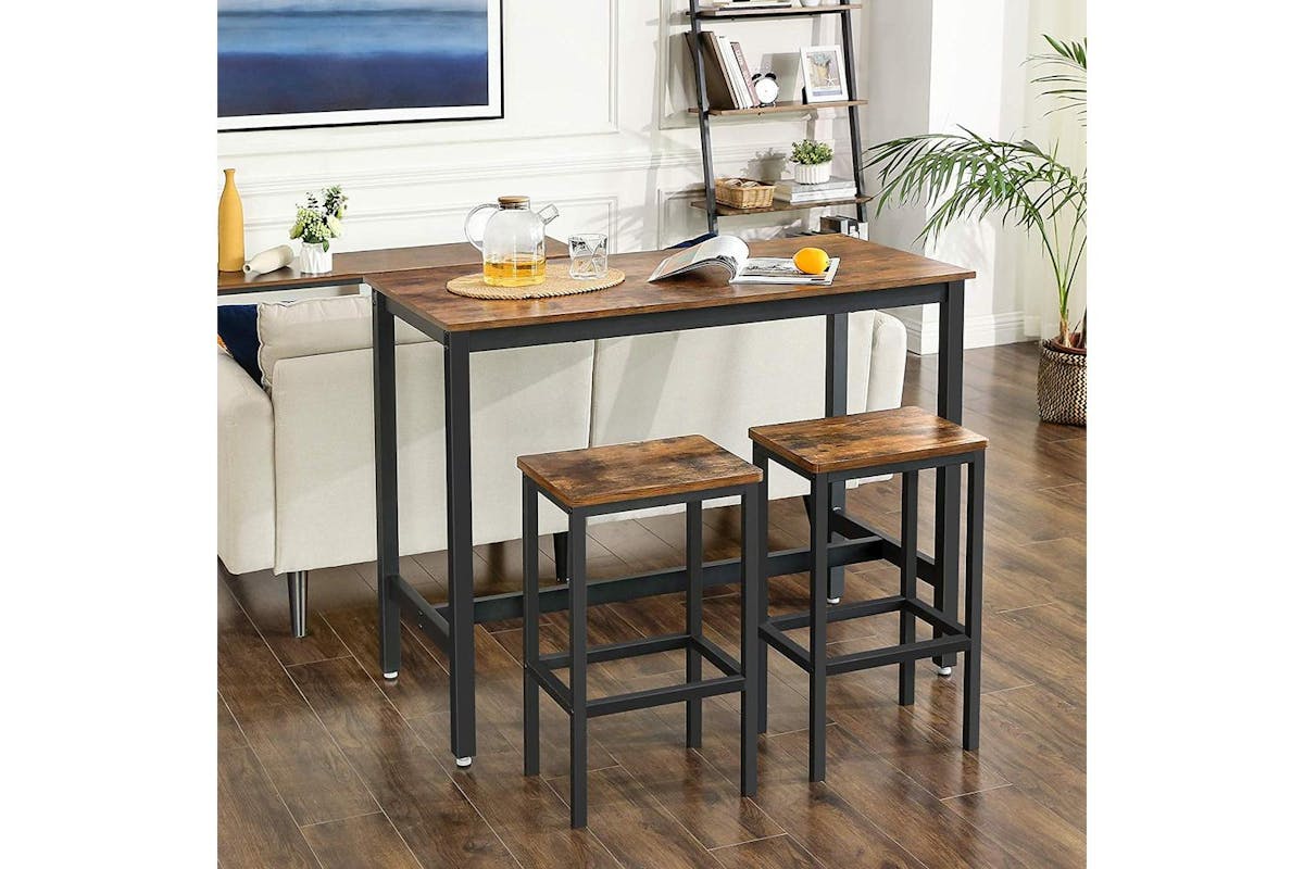 Vasagle Bar Table Set | Bar Table And Stools | Rustic Brown And Black | 120 X 60 X 90 Cm-3