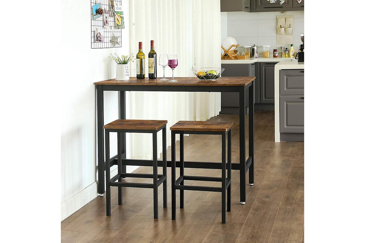 Vasagle Bar Table Set | Bar Table And Stools | Rustic Brown And Black | 120 X 60 X 90 Cm-4