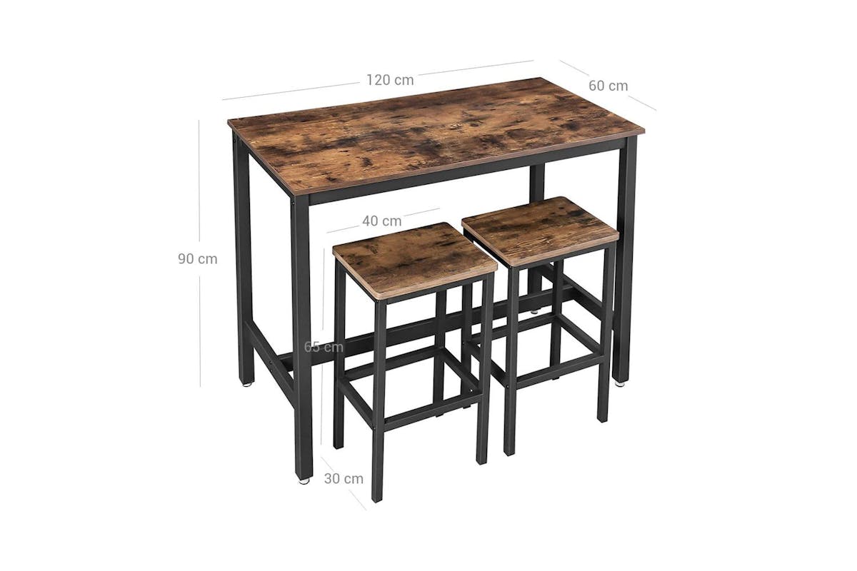Vasagle Bar Table Set | Bar Table And Stools | Rustic Brown And Black | 120 X 60 X 90 Cm-7