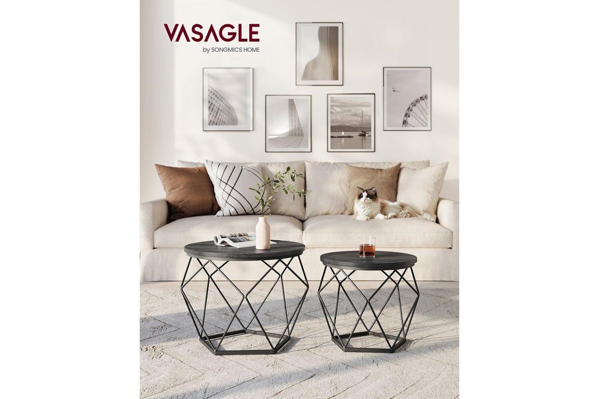 Vasagle Coffee Table Set | Particleboard And Steel | Black | 2 Piece-2
