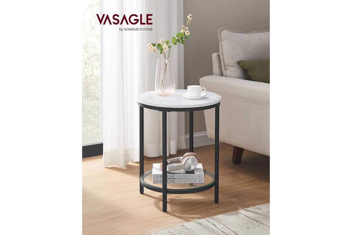 Vasagle Side Table | White Marble Look | Steel And Wood Chipboard | 45 X 55 Cm-2