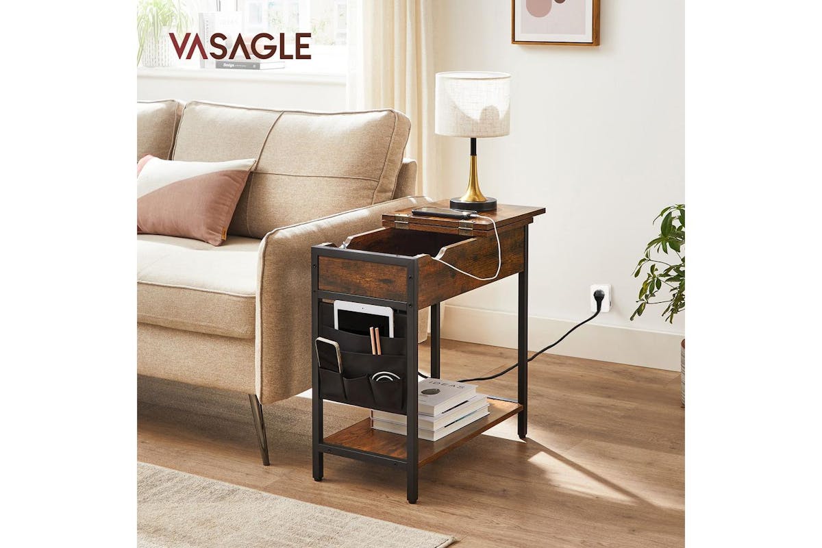 Vasagle End Table | Side Table | Rustic Brown And Black | 60 X 31.5 X 60 Cm-2