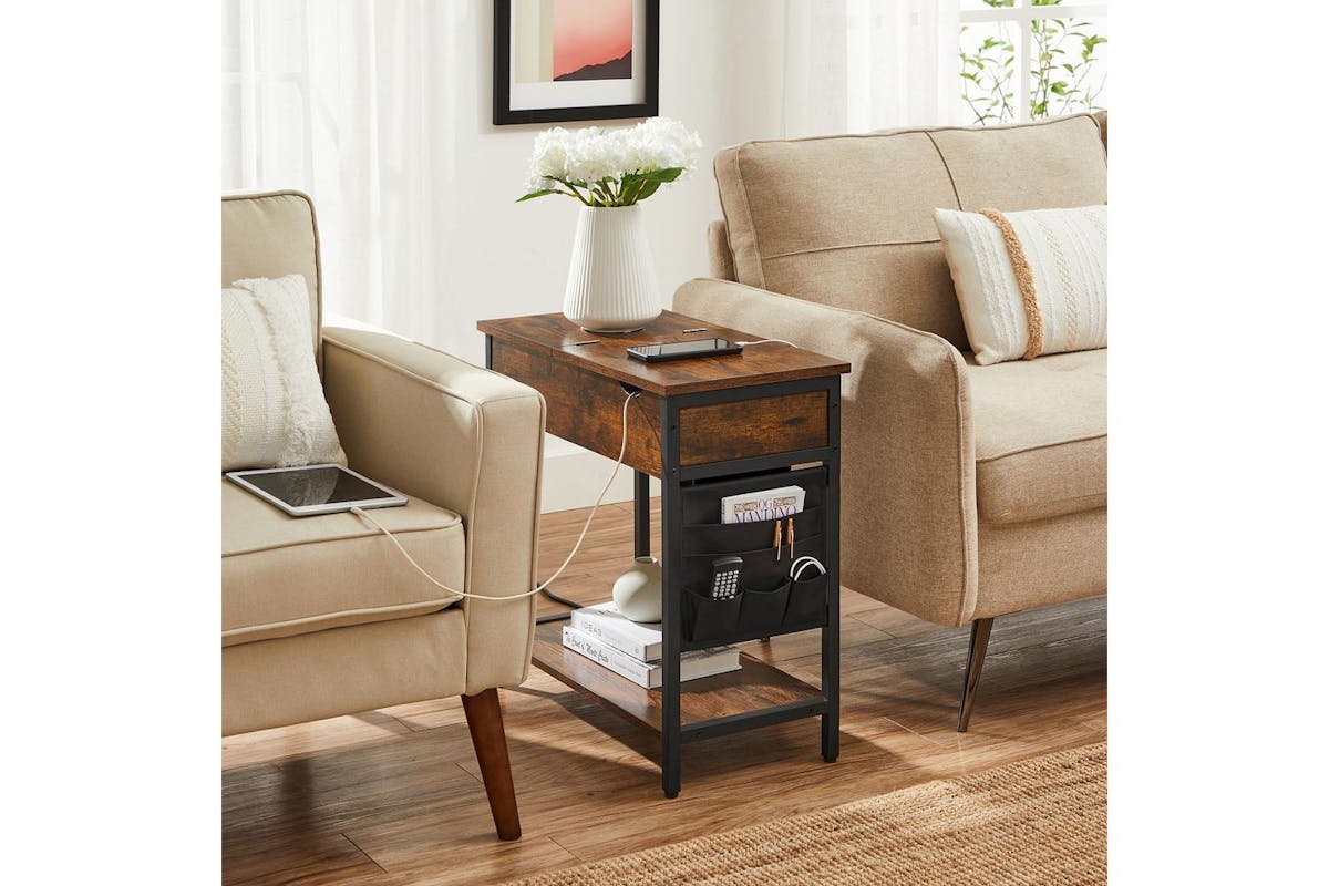 Vasagle End Table | Side Table | Rustic Brown And Black | 60 X 31.5 X 60 Cm-3