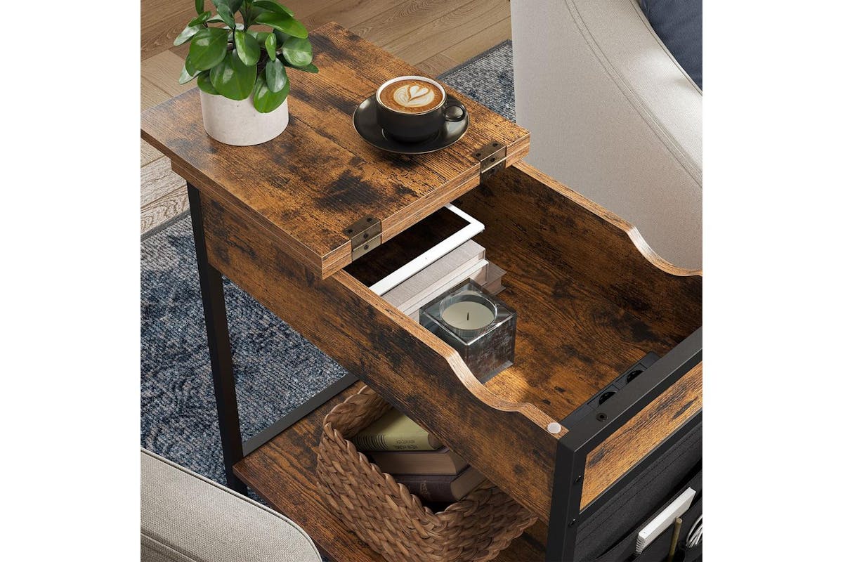Vasagle End Table | Side Table | Rustic Brown And Black | 60 X 31.5 X 60 Cm-5