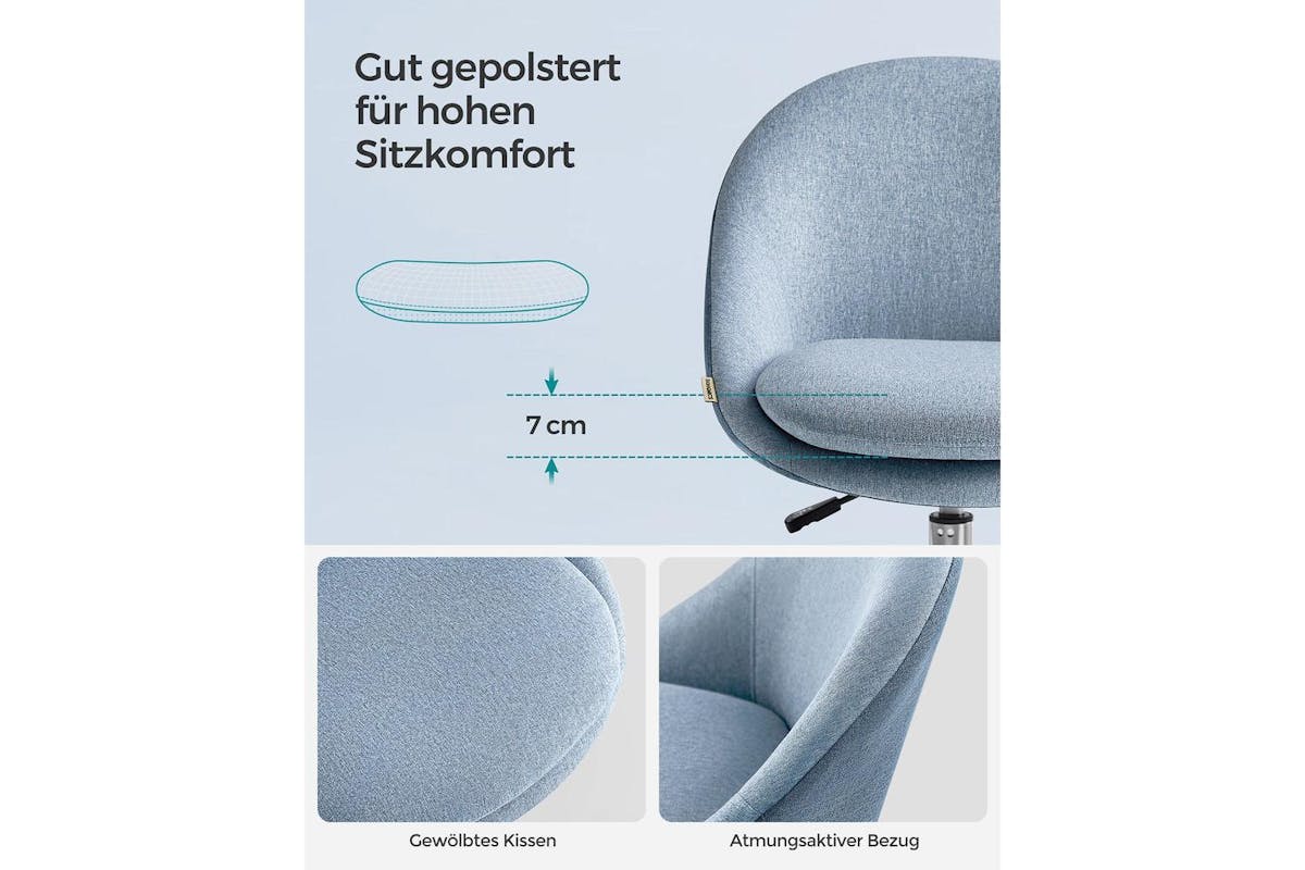 Home Office Chair | Office Chair | Cotton Linen Blend | Blue-5