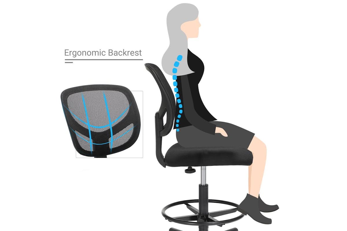 Drafting Chair | Office Chair | Mesh & Nylon | Adjustable Height-4