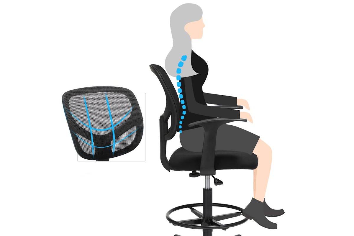 Drafting Chair | Office Chair | Mesh & Nylon | Adjustable Height-4